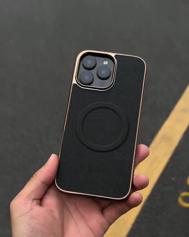 商務磁吸皮紋燙金手機殼